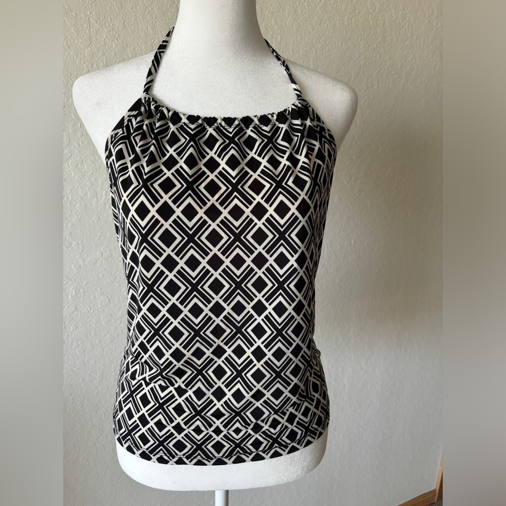 Moda International Black and White Graphic Halter Tank Top